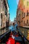 Girl in Venice on Gondola ride romance in boat happy on travel vacation holidays