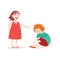 Girl the victim of bullying and her abuser flat vector illustration isolated.