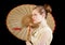 Girl in Victorian dress in profile with Chinese umbrella