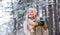 Girl with vintage camera in snowy nature. Traveling concept. Capturing winter. Take stunning winter photos. Winter hobby