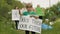 Girl volunteer holds protesting poster Don`t Trash Our Future. Plastic nature pollution. Recycle