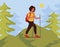 Girl walk in forest vector concept