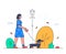 Girl walking a dog - modern flat design style illustration