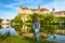 Girl walks near Sigmaringen castle, Baden-Wurttemberg, Germany, Europe