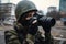 Girl war correspondent photographs the fighting. concept of war in Ukraine. Generative AI