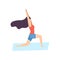 Girl in Warrior Pose, Young Woman Practicing Yoga, Physical Workout Training Vector Illustration