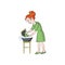 Girl washes clothes. Vector color illustration