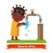 Girl washing hands. Water shortage symbol