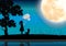 The girl are watching the moonlight, Vector illustrations