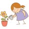 Girl water small flower pot