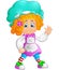 Girl waving hand cartoon