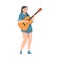 Girl Wearing Casual Clothes Playing Acoustic Guitar, Female Musician Guitarist Character Performing at Concert or