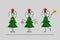 girl wearing fir christmas tree costume, red star and green dress, cute female character, flat vector illustration