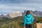 Girl wearing jacket with mountains