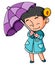 The girl is wearing the raincoat and umbrella to protect from the rainy