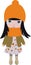 Girl wearing Winter Dress, Scarf, Orange Beanie, Jacket and Boots Illustration