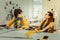 Girl wearing yellow shirt feeling emotional speaking with friend