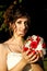 Girl in a wedding dress with biedermeier