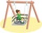 Girl in a wheelchair enjoys the swing in the playground. Adaptive swing