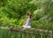 Girl in white doing yoga