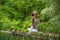 Girl in white doing yoga