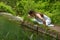 Girl in white doing yoga