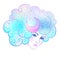 Girl with white hair, head in the clouds with moon and stars. Co