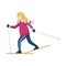 A girl in winter clothes on cross-country skiing. Winter sports. Isolated flat vector illustration