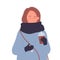 Girl in winter clothes drinks takeaway coffee