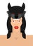 Girl with Wolf headdress. woman face and wolf head