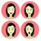 Girl , woman emotions character, joy, happiness, surprise, anger, equanimity, cartoon character, flat style.