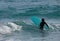 Girl or woman practicing surf sport on winter season in the Poetto beach in Cagliari - Sardinia