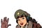 Girl woman retro Aviator pilot welcome gesture