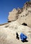 A girl and woman walk over the wall of the citadel in Ghazni, Afghanistan