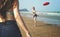 Girl Woman Women Coast Frisbee Beach Relax Concept