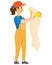 Girl Worker Wallpapering, Holding Roll Vector