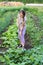 Girl working on a garden