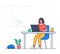 Girl working from home - colorful flat design style illustration