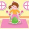 Girl working out with dumbbells on fitness ball. Vector illustration decorative design