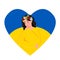 A girl in a wreath on the background of a heart with the colors of the flag of Ukraine.\\\