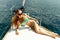 girl yachting in swimwear relax on vacation