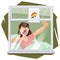 Girl yawns and stretches in morning in bed. Illustration for internet and mobile website