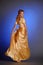 Girl in yellow evening long dress