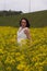 A girl in a yellow flower field, a beautiful spring landscape, a bright sunny day, canola.
