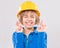 Girl with yellow hard hat