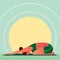 Girl in Yoga Childs Resting Pose or Balasana