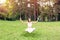 Girl in yoga meditation levitation