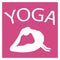 Girl in yoga position. White female silhouette on pink background.