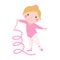 Girl young sport cute gymnast with ribbon flexibility gymnastic strength teenager doing dance and rhythmic performance