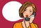 Girl or young woman talking on the phone. Telephone conversation. Vector illustration